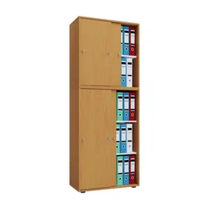 Range-câbles adhésif Lona XXL Armoire de bureau avec 4 portes coulissantes et serrure, imitation hêtre.