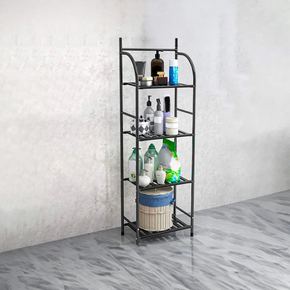Scaffale Portaoggetti Per Bagno 4 Piani Metallo Nero 33,5x116x27,5cm