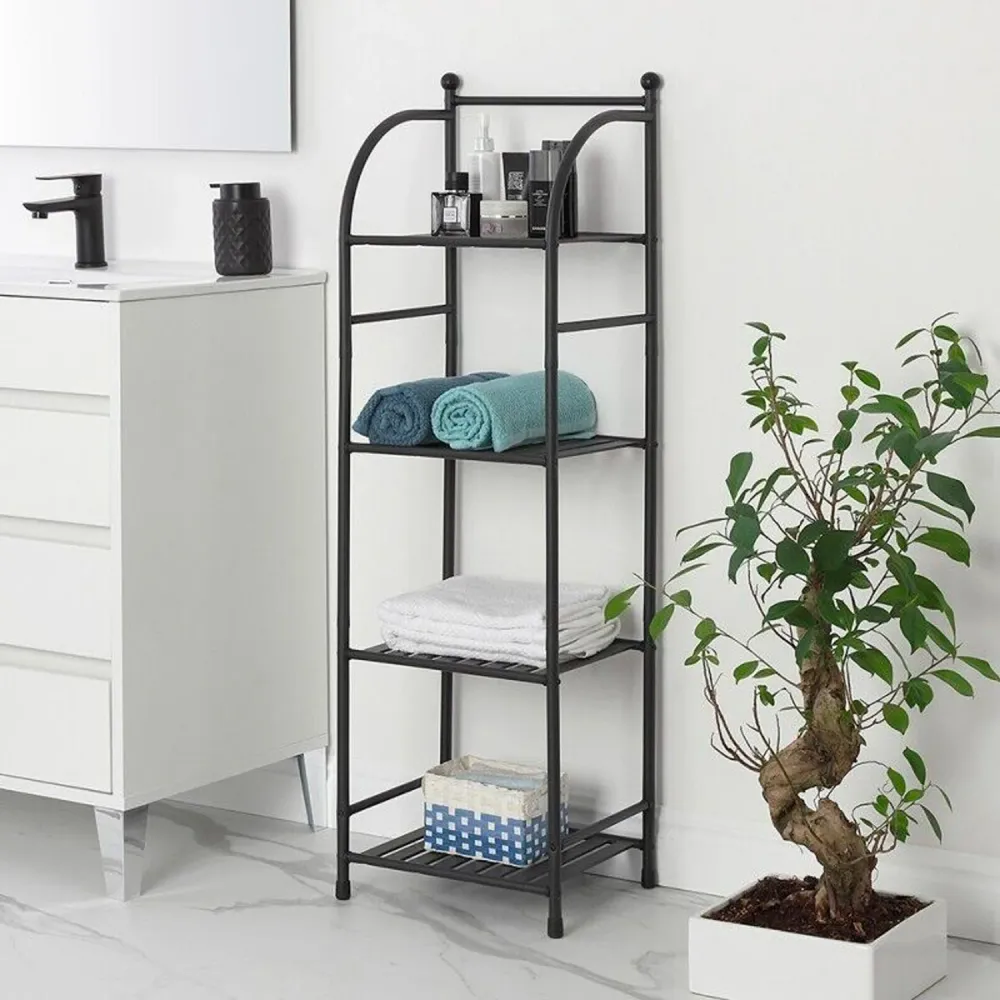 Scaffale Portaoggetti Per Bagno 4 Piani Metallo Nero 33,5x116x27,5cm