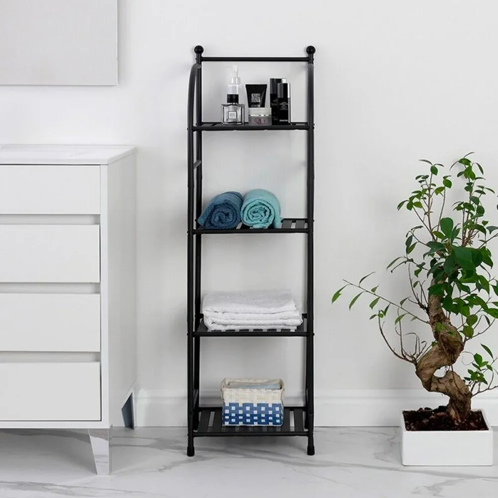 Scaffale Portaoggetti Per Bagno 4 Piani Metallo Nero 33,5x116x27,5cm