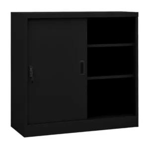 Support pour écran Armoire de bureau avec porte coulissante Noir 90x40x90 cm Acier