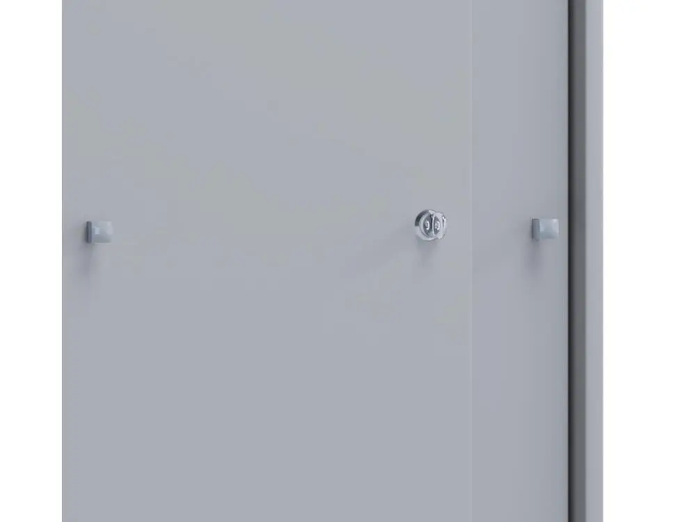 Support pour écran Lona XL Armoire de bureau avec 2 portes coulissantes et serrure, gris.