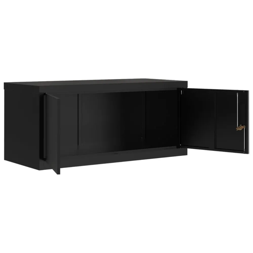 Trieur courrier Caissons à tiroirs meuble de bureau portes verrouillables 90 x 40 x 40 cm en acier noir DEC024593