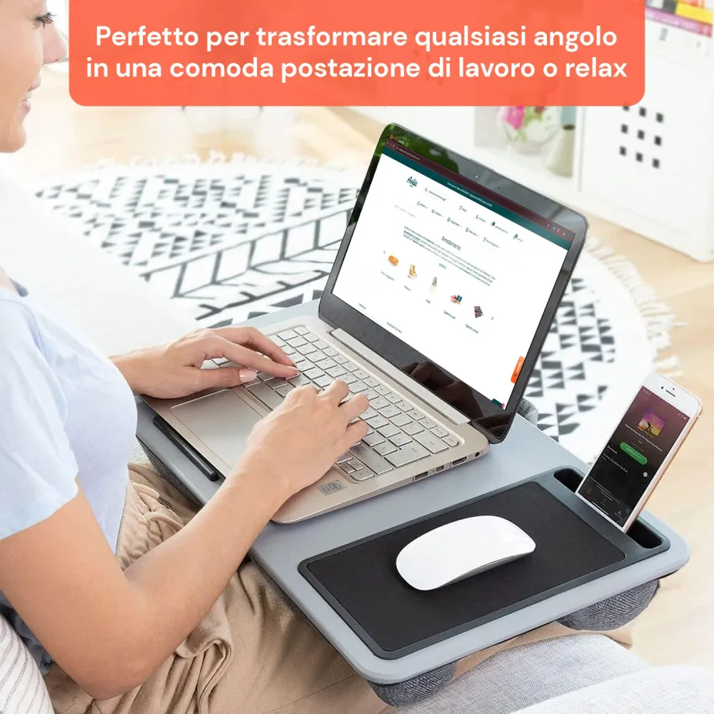 Vassoio da Letto XL Scrivania Portatile per Notebook con Tappetino e Mouse avec Ventouses