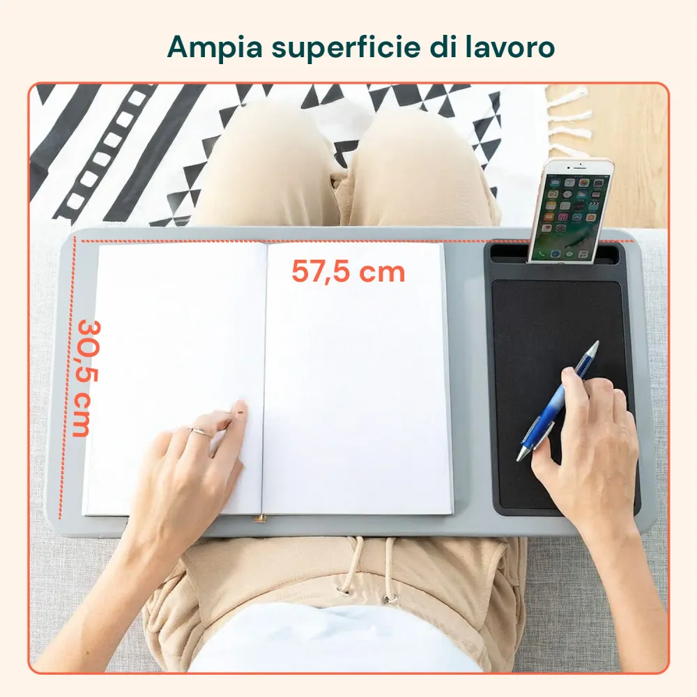 Vassoio da Letto XL Scrivania Portatile per Notebook con Tappetino e Mouse avec Ventouses