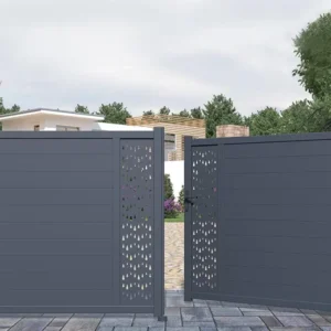 Portail électrique battant aluminium semi complet à motifs L355 x H181 cm anthracite GREGOR