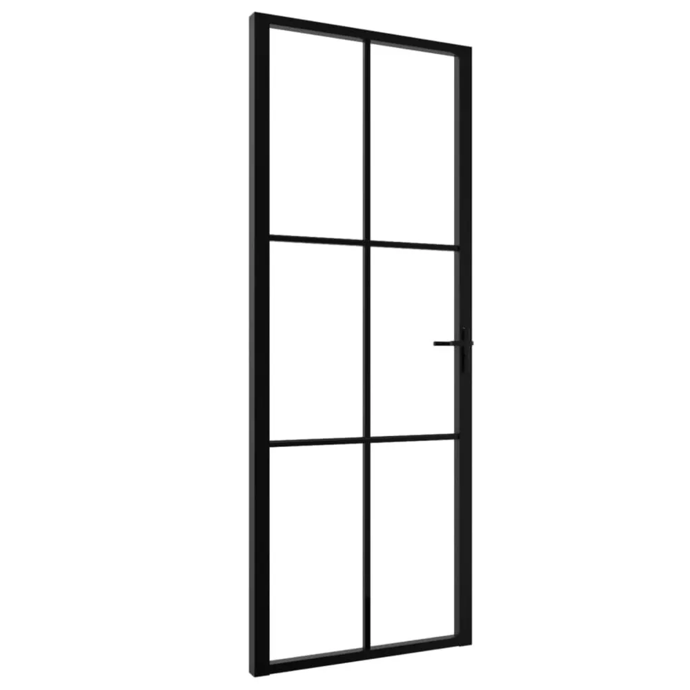 Porte intérieure Verre ESG et aluminium 76x201,5 cm Noir avec éclairage LED intégré