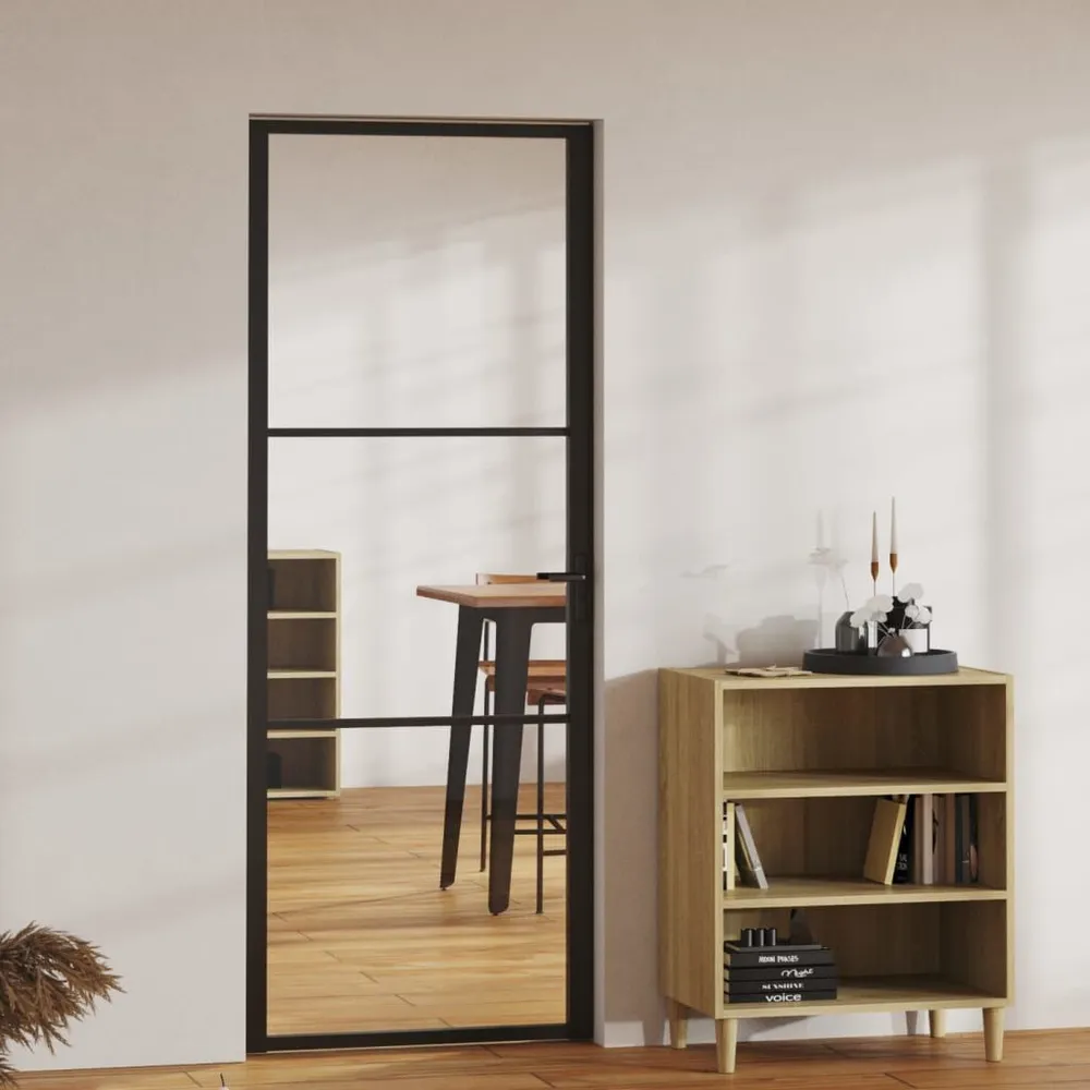 Porte intérieure Verre ESG et aluminium 76x201,5 cm Noir design moderne