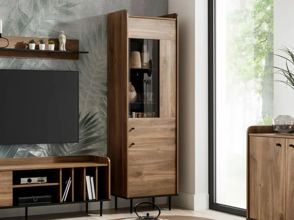 Vitrine Providence M100, Chêne foncé|Noir, Avec des portes, Le nombre de portes: 1.00, design moderne