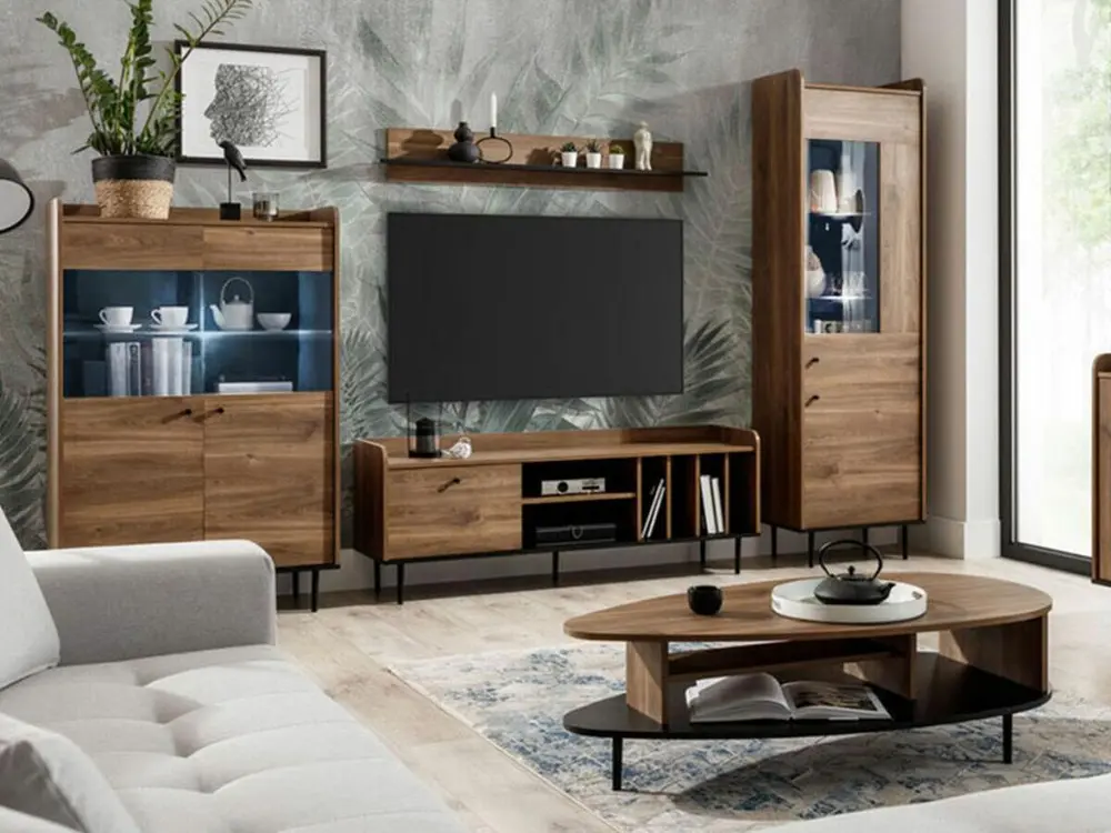 Vitrine Providence M100, Chêne foncé|Noir, Avec des portes, Le nombre de portes: 1.00, design moderne