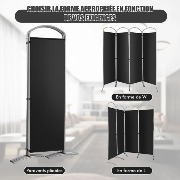 Paravent de confidentialité pliant à 4 panneaux séparateur de pièce de 188 cm de haut séparateur d'écran en tissu autoport...