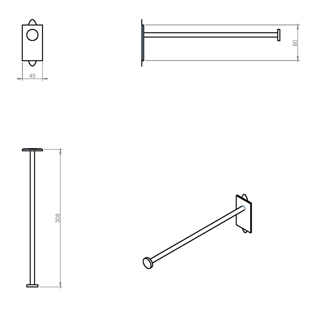 Porte-serviettes autocollant en laiton chromé de la collection 'Stick' par Cosmic - cm 4,5x30,9x8