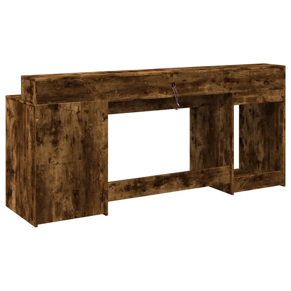 Bureau à caisson Bureau table poste de travail meuble d'ordinateur informatique étude et lumières LED chêne fumé 200 x 55...