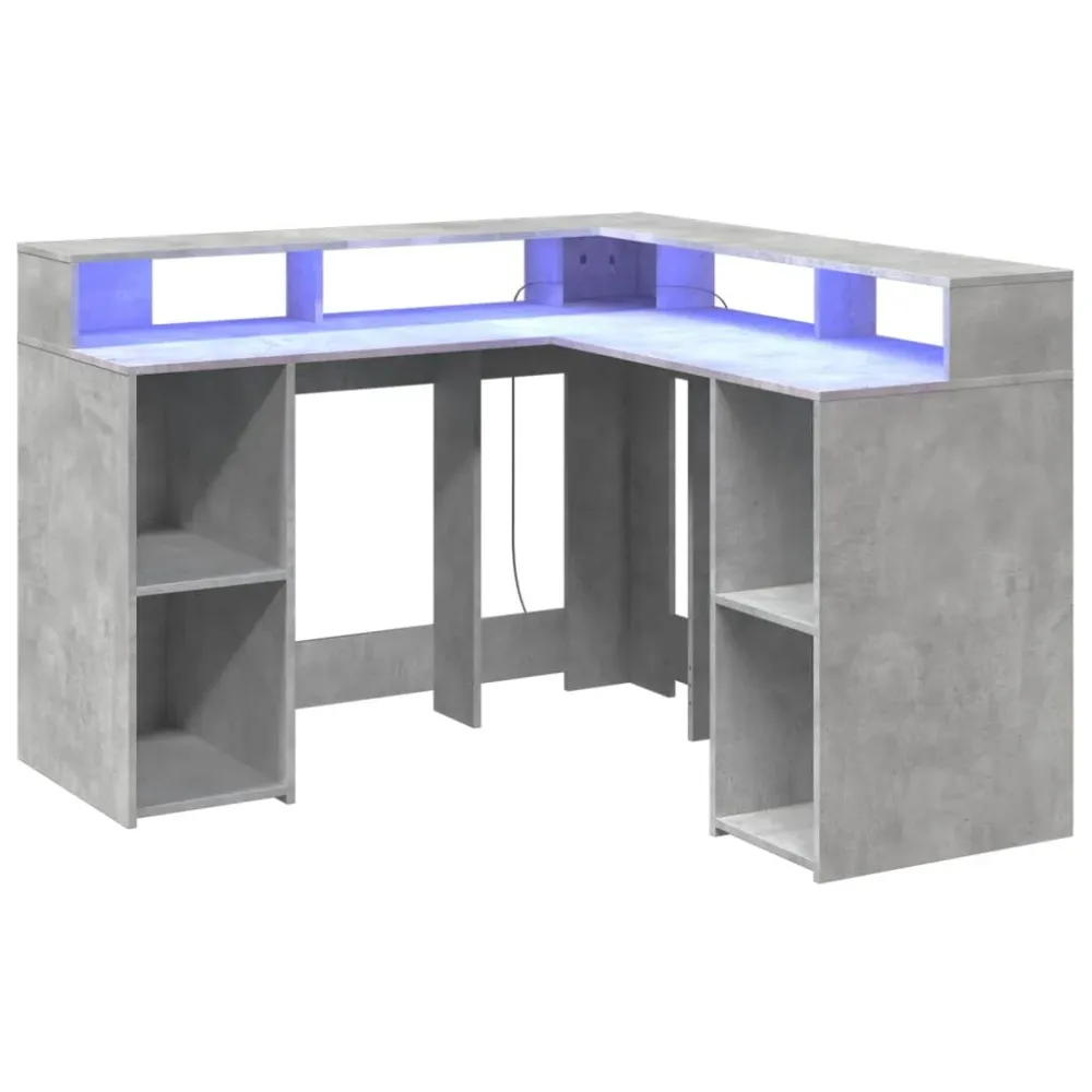 Bureau compact Bureau table poste de travail meuble d'ordinateur informatique étude et lumières LED 130 x 130 x 91cm bois...