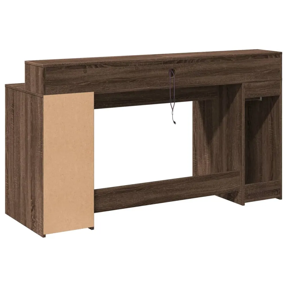 Bureau compact Bureau table poste de travail meuble d'ordinateur informatique étude et lumières LED chêne bois d'ingénieri...