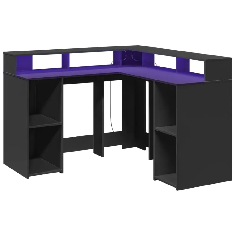 Bureau compact Bureau table poste de travail meuble d'ordinateur informatique étude avec lumières LED 130 x 130 x 91 cm bo...