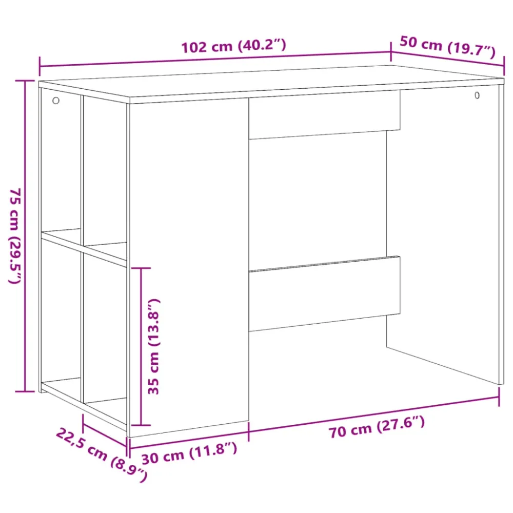 Bureau d'angle Bureau table poste de travail meuble d'ordinateur informatique étude 102 x 50 x 75 cm bois d'ingénierie noi...