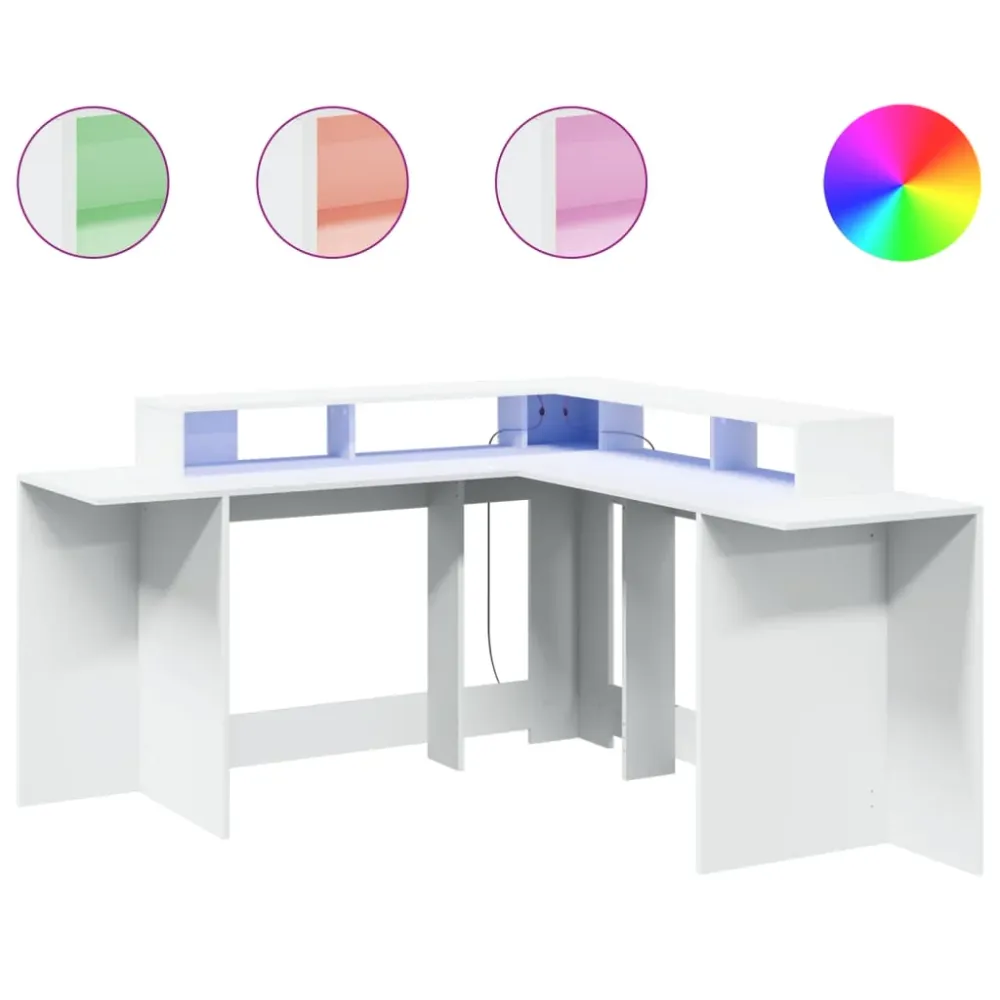 Bureau exécutif Bureau table poste de travail meuble d'ordinateur informatique étude avec lumières LED 152 x 152 x 91 cm b...