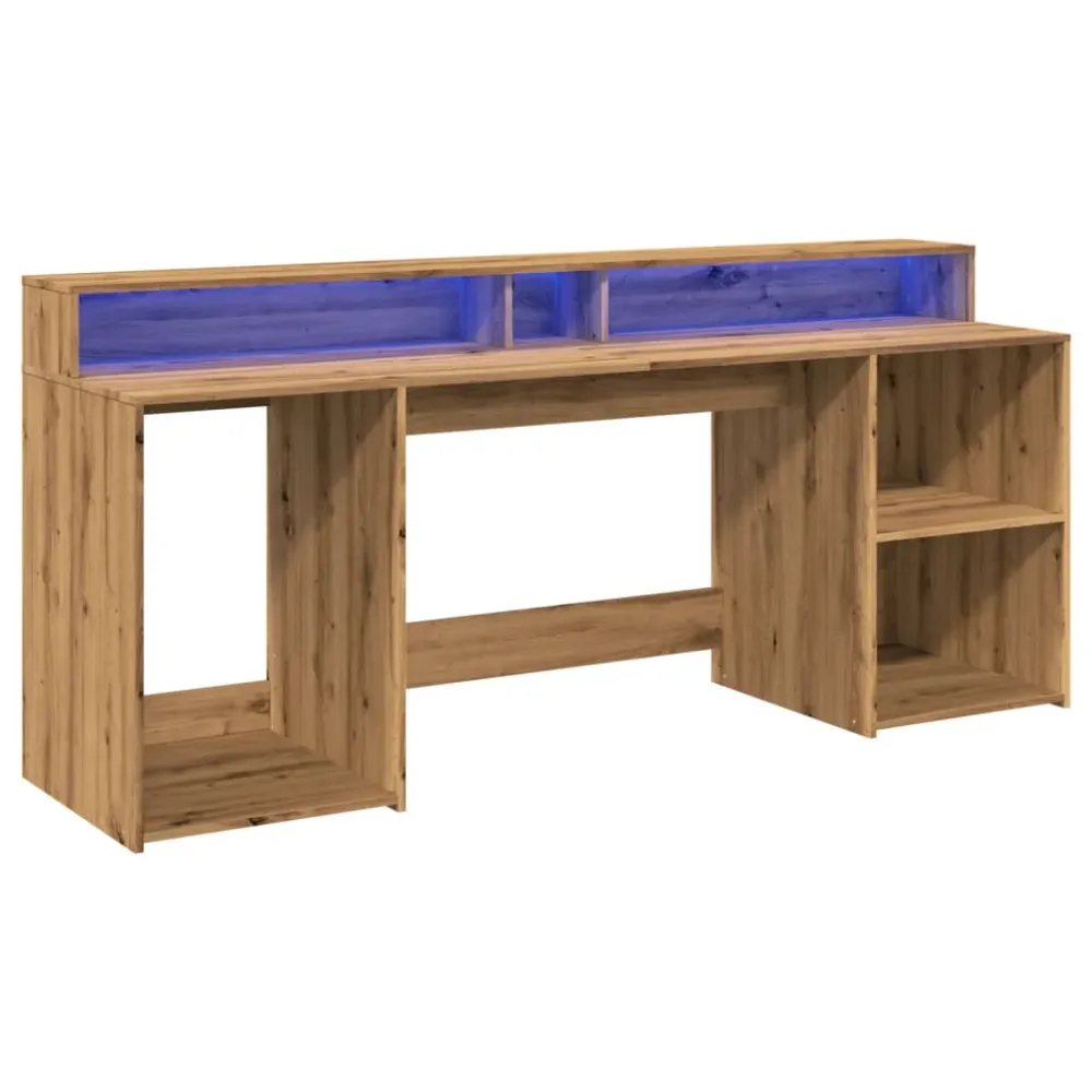 Bureau pour ordinateur Bureau table poste de travail meuble d'ordinateur informatique étude avec lumières LED chêne artisa...