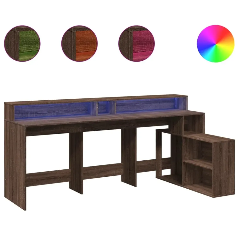Bureau pour ordinateur Bureau table poste de travail meuble d'ordinateur informatique étude et lumières LED chêne bois d'i...
