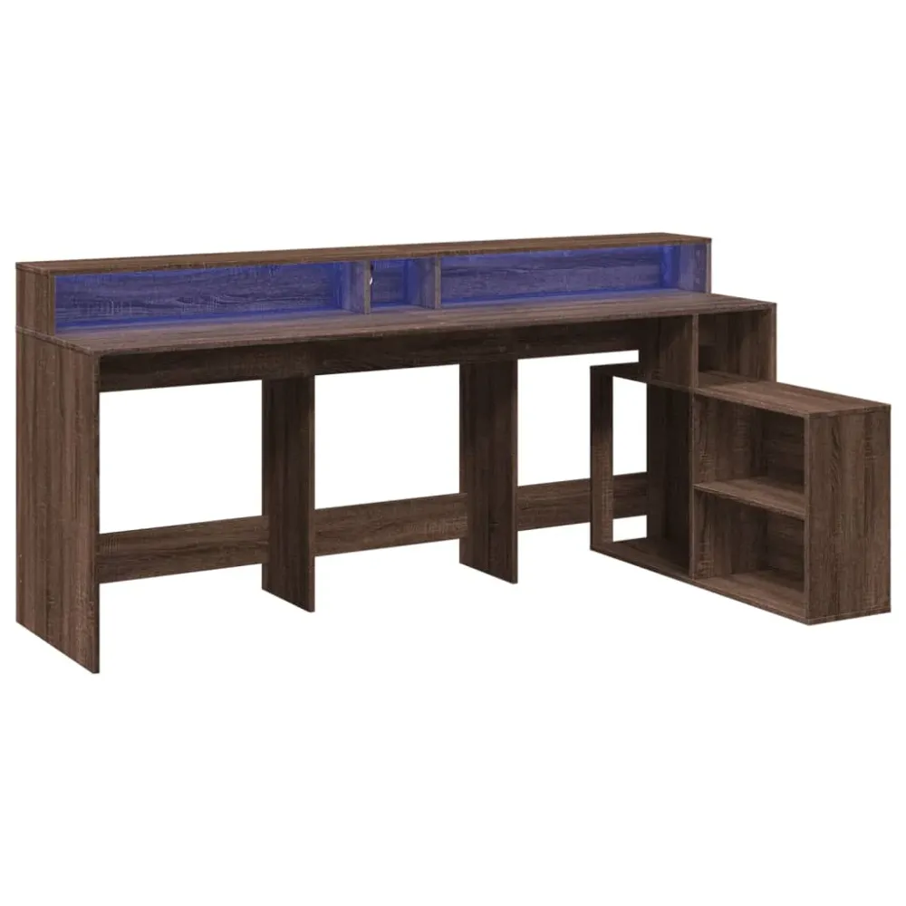 Bureau pour ordinateur Bureau table poste de travail meuble d'ordinateur informatique étude et lumières LED chêne bois d'i...