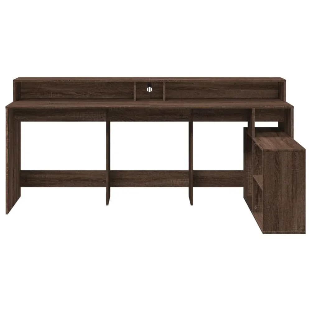 Bureau pour ordinateur Bureau table poste de travail meuble d'ordinateur informatique étude et lumières LED chêne bois d'i...