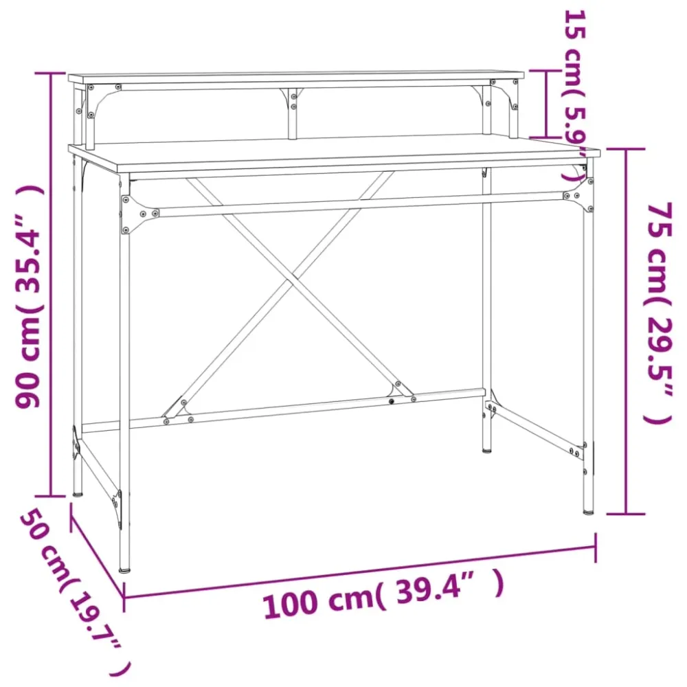 Bureau Professionnel Bureau table poste de travail meuble d'ordinateur informatique étude chêne fumé 100 x 50 x 90 cm bois...