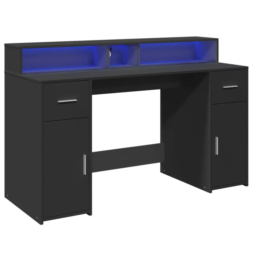 Bureau réglable en hauteur Bureau table poste de travail meuble d'ordinateur informatique étude avec lumières LED 140 x 55...