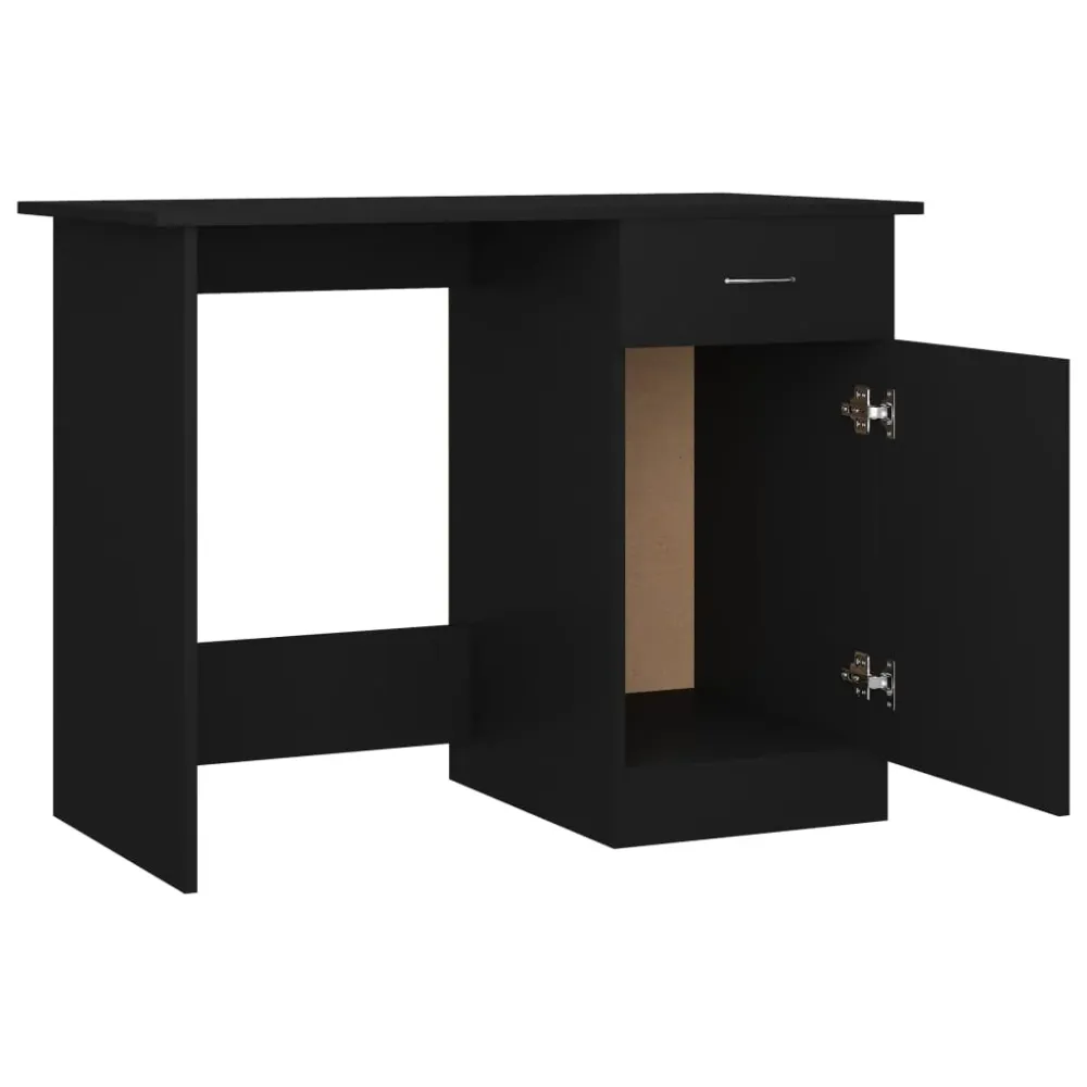 Bureau table poste de travail meuble d'ordinateur informatique étude 100 x 50 x 76 cm bois d’ingénierie noir 02_0023889 av...