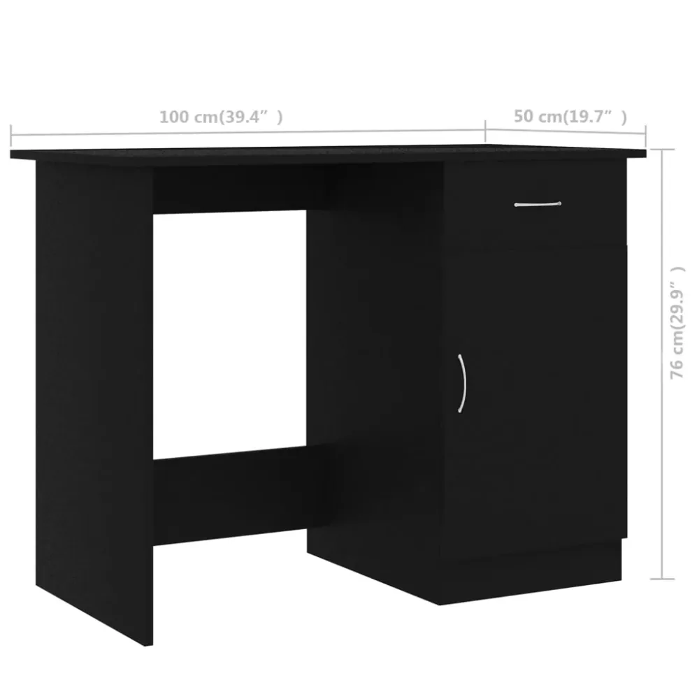 Bureau table poste de travail meuble d'ordinateur informatique étude 100 x 50 x 76 cm bois d’ingénierie noir 02_0023889 av...