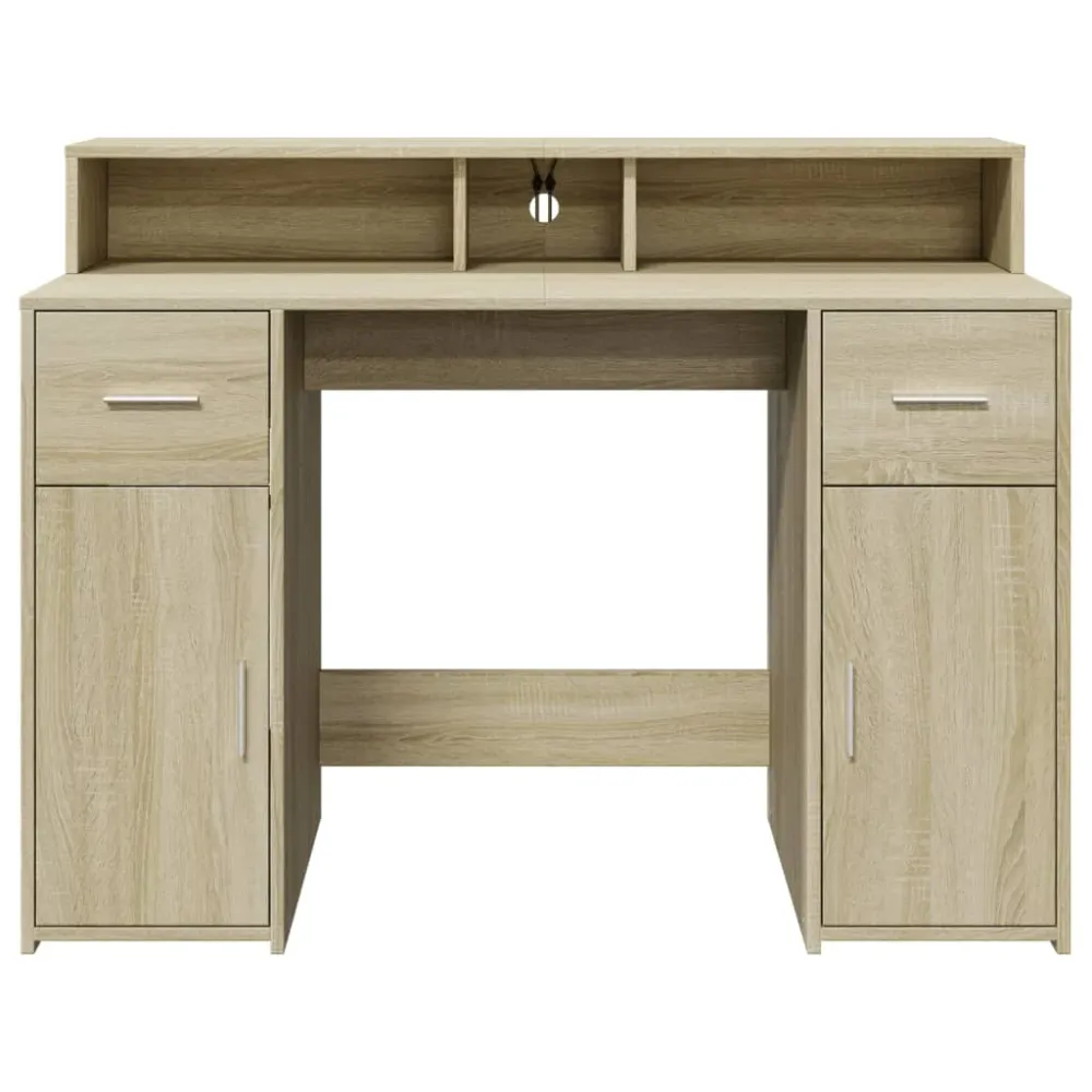 Bureau table poste de travail meuble d'ordinateur informatique étude avec lumières LED chêne sonoma bois d'ingénierie brun...