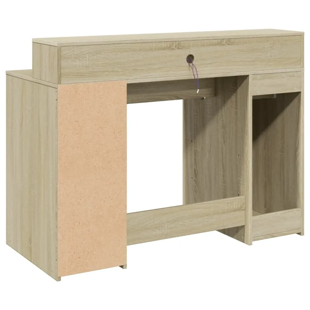 Bureau table poste de travail meuble d'ordinateur informatique étude avec lumières LED chêne sonoma bois d'ingénierie brun...