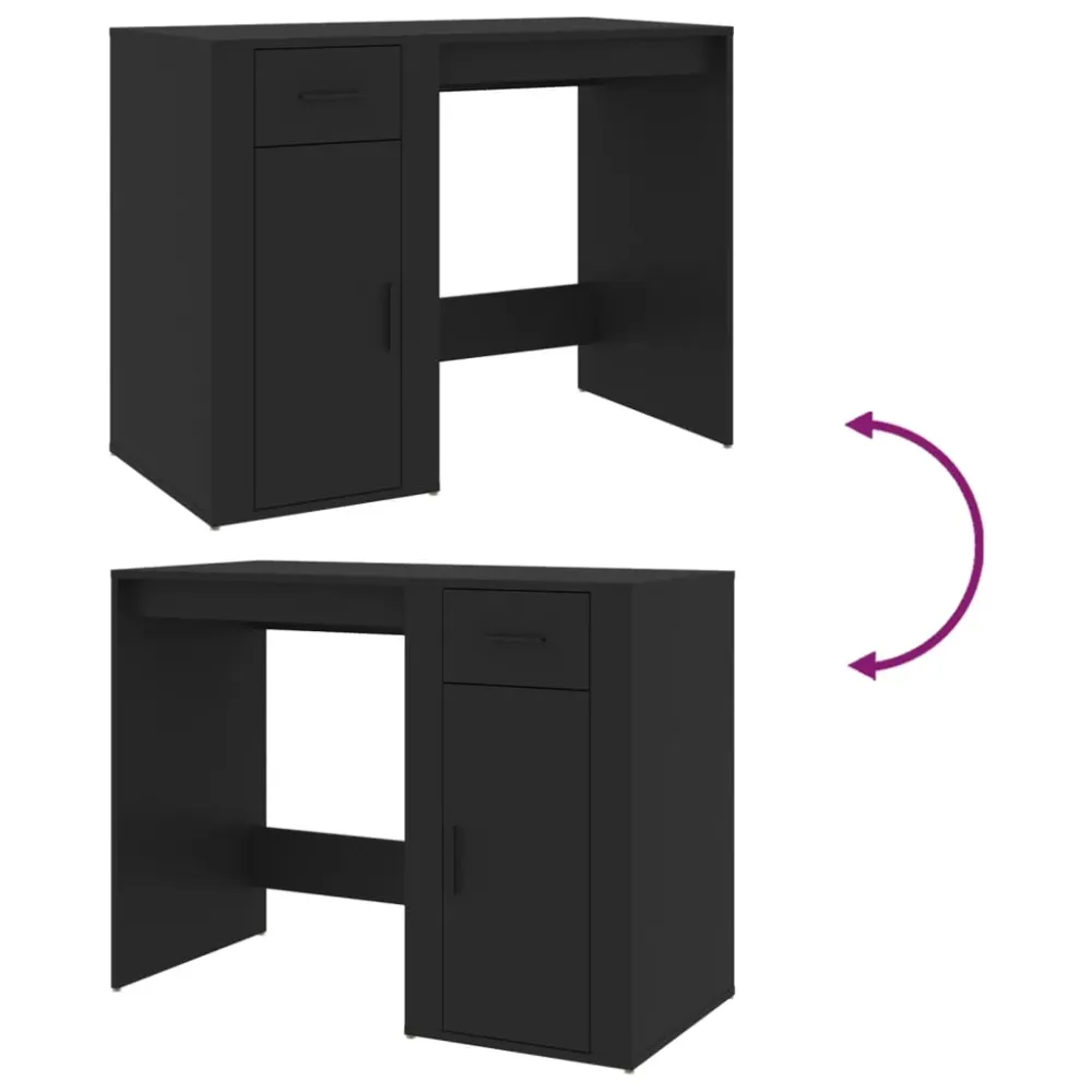 Bureau table poste de travail meuble d'ordinateur informatique étude 100 x 49 x 75 cm bois d'ingénierie noir 02_0023883 Co...