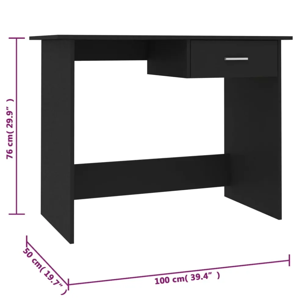 Bureau table poste de travail meuble d'ordinateur informatique étude 100 x 50 x 76 cm bois d’ingénierie noir 02_0023887 av...