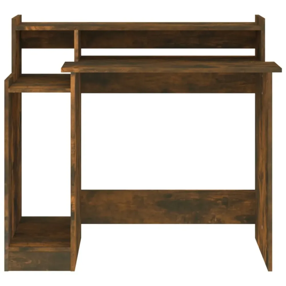 Bureau table poste de travail meuble d'ordinateur informatique étude et lumières LED chêne fumé 97 x 45 x 90 cm bois d'ing...