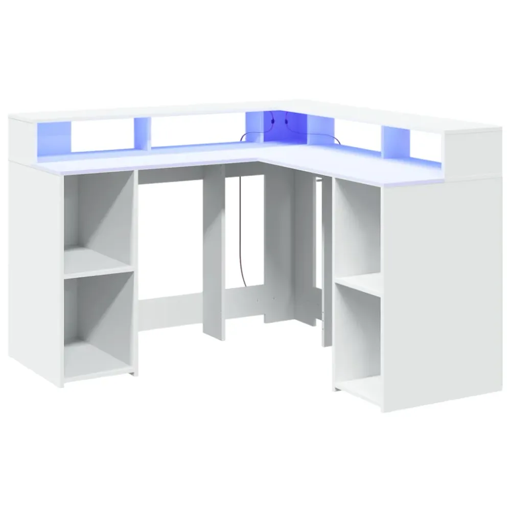 Bureau table poste de travail meuble d'ordinateur informatique étude avec lumières LED 130 x 130 x 91 cm bois d'ingénierie...