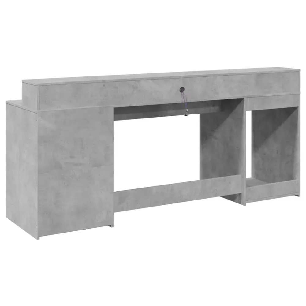Bureau table poste de travail meuble d'ordinateur informatique étude et lumières LED 200 x 55 x 91cm bois d'ingénierie gri...