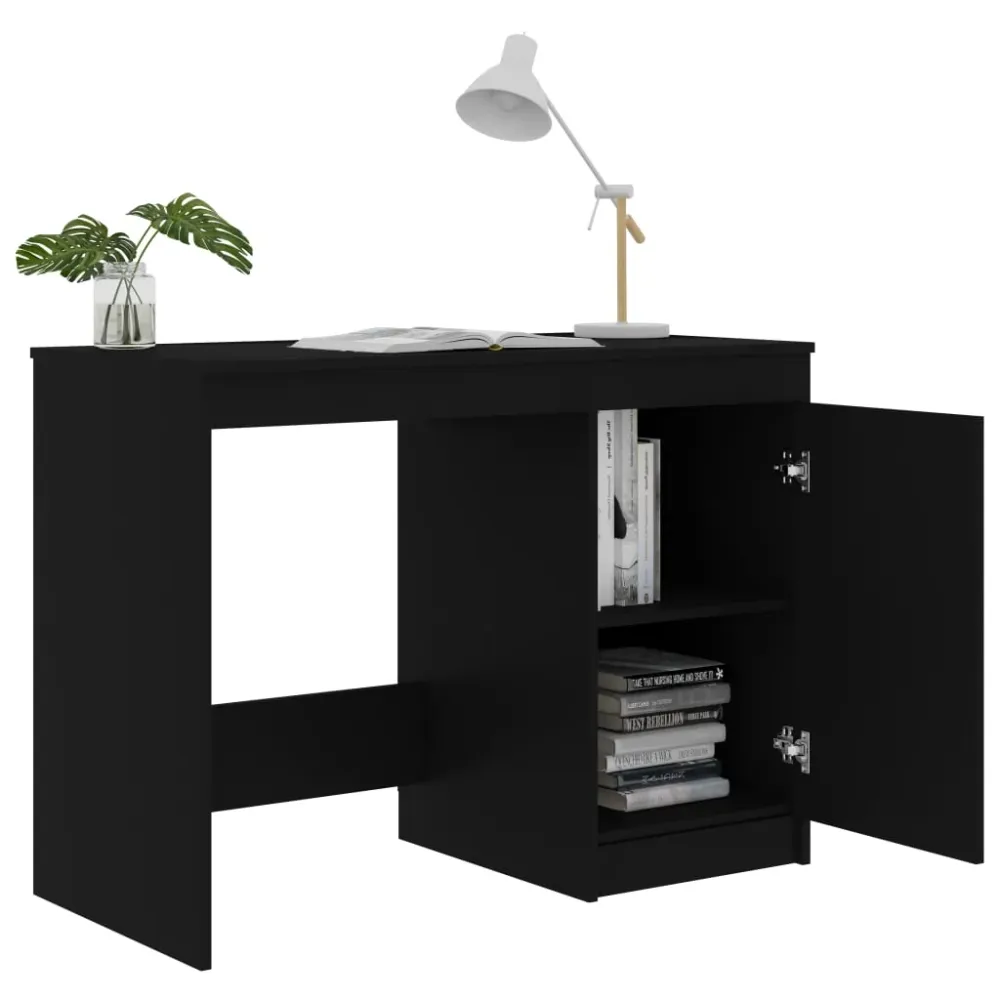 Bureau table poste de travail meuble d'ordinateur informatique étude 100 x 50 x 76 cm bois d’ingénierie noir 02_0023888 Su...