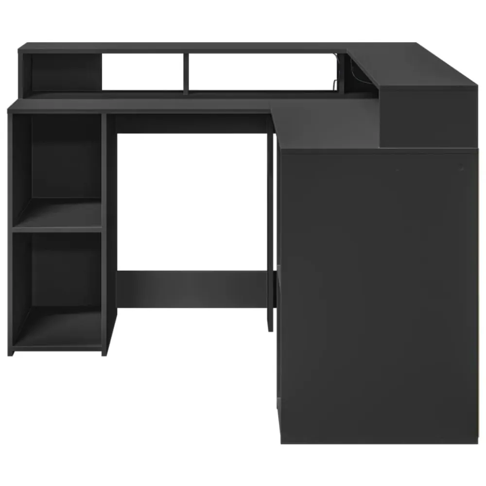 Bureau table poste de travail meuble d'ordinateur informatique étude avec lumières LED 130 x 130 x 91 cm bois d'ingénierie...
