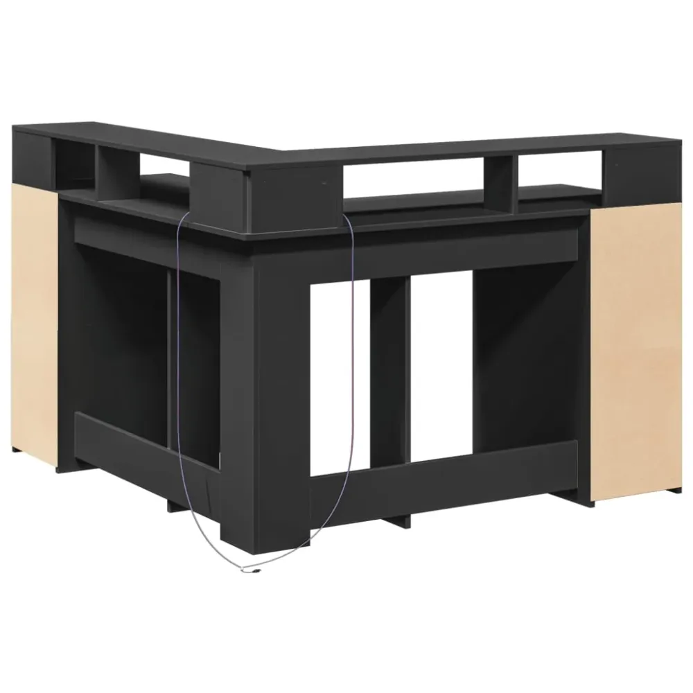 Bureau table poste de travail meuble d'ordinateur informatique étude avec lumières LED 130 x 130 x 91 cm bois d'ingénierie...