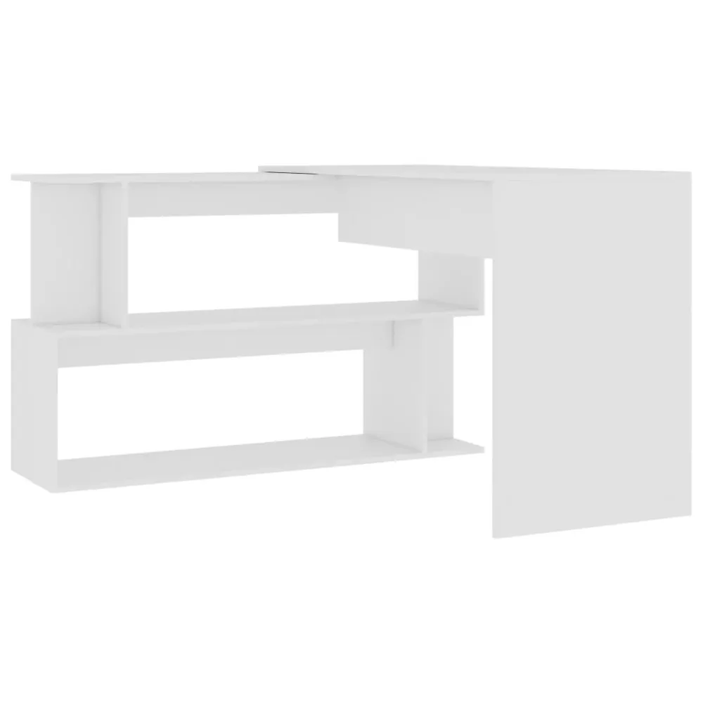Bureau table poste de travail meuble d'ordinateur informatique étude d'angle 200 x 50 x 76 cm bois d'ingénierie blanc 02_0...