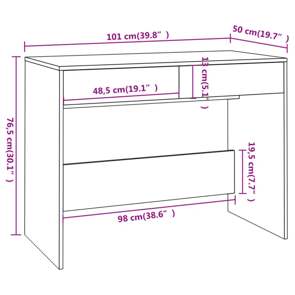 Bureau table poste de travail meuble d'ordinateur informatique étude chêne sonoma 101 x 50 x 76,5 cm bois d'ingénierie cha...