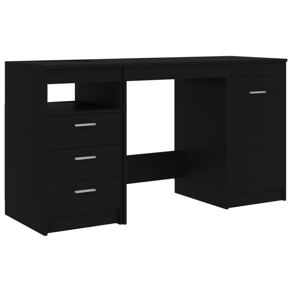 Bureau table poste de travail meuble d'ordinateur informatique étude 140 x 50 x 76 cm bois d’ingénierie noir 02_0023917 av...