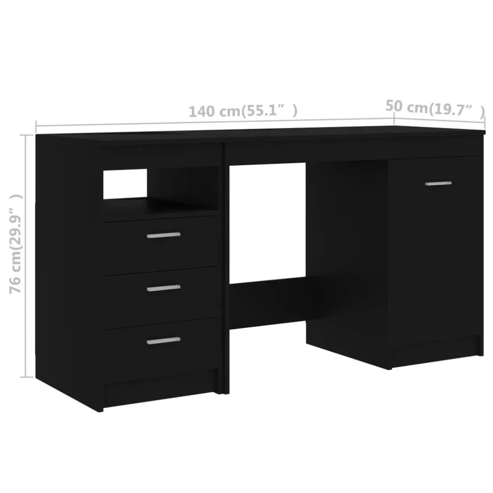 Bureau table poste de travail meuble d'ordinateur informatique étude 140 x 50 x 76 cm bois d’ingénierie noir 02_0023917 av...