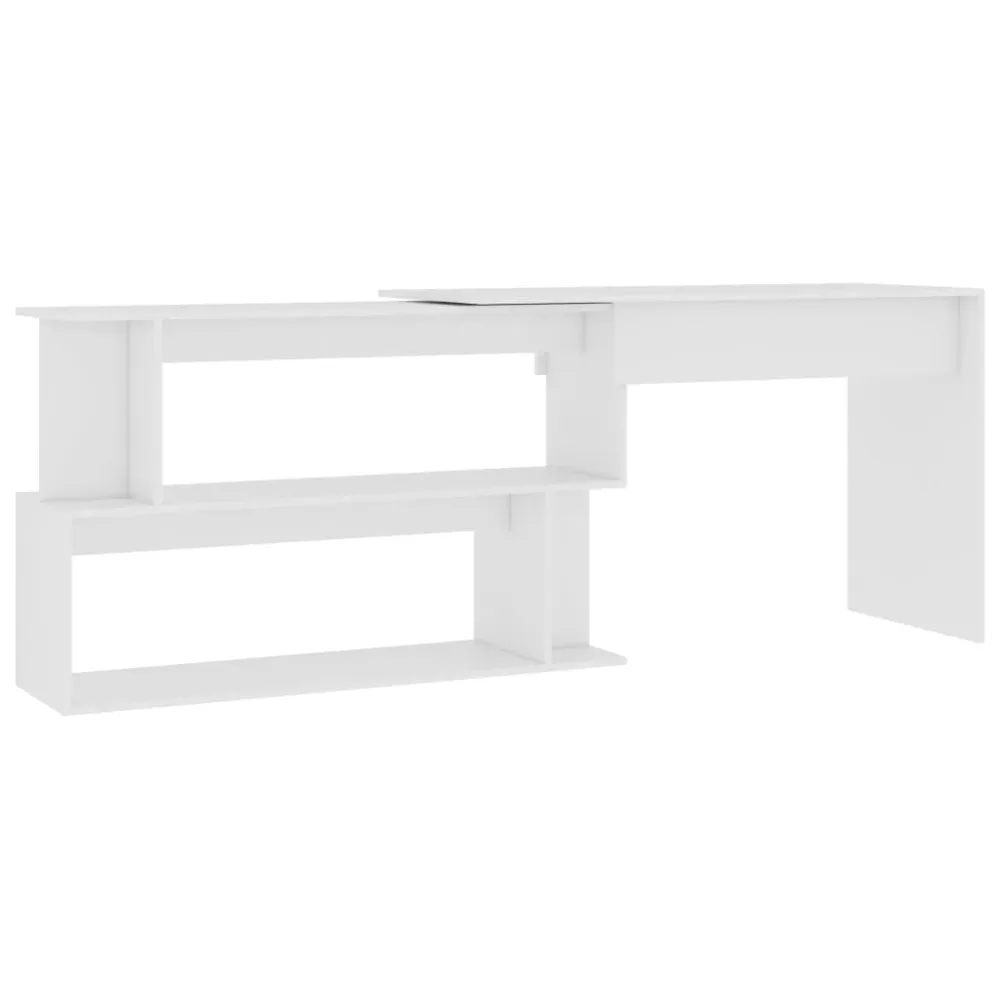 Bureau table poste de travail meuble d'ordinateur informatique étude d'angle 200 x 50 x 76 cm bois d'ingénierie blanc 02_0...