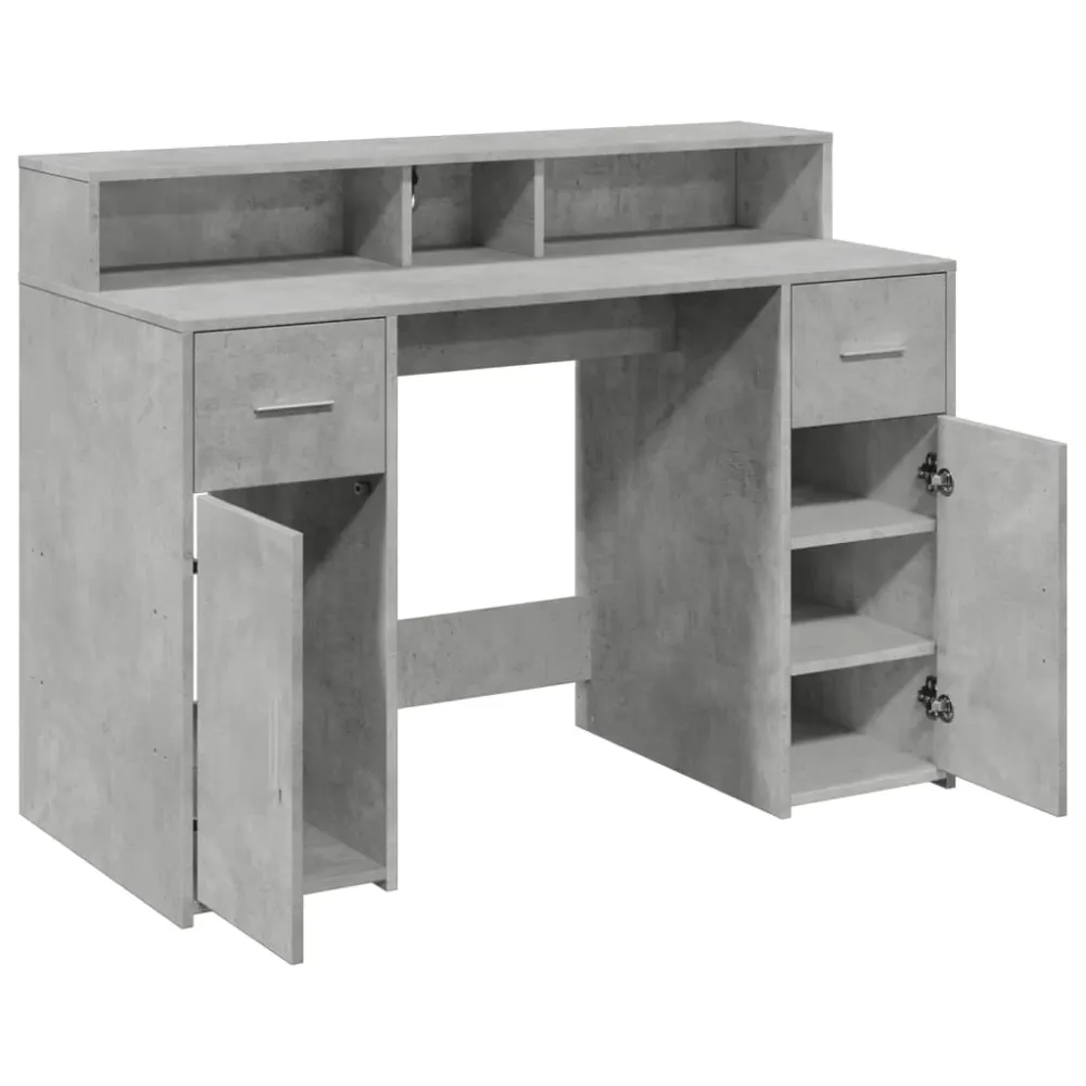 Bureau table poste de travail meuble d'ordinateur informatique étude et lumières LED 120 x 55 x 91cm bois d'ingénierie gri...
