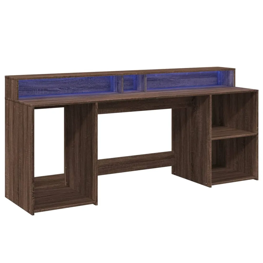 Meuble de Bureau Modulable Bureau table poste de travail meuble d'ordinateur informatique étude et lumières LED chêne bois...