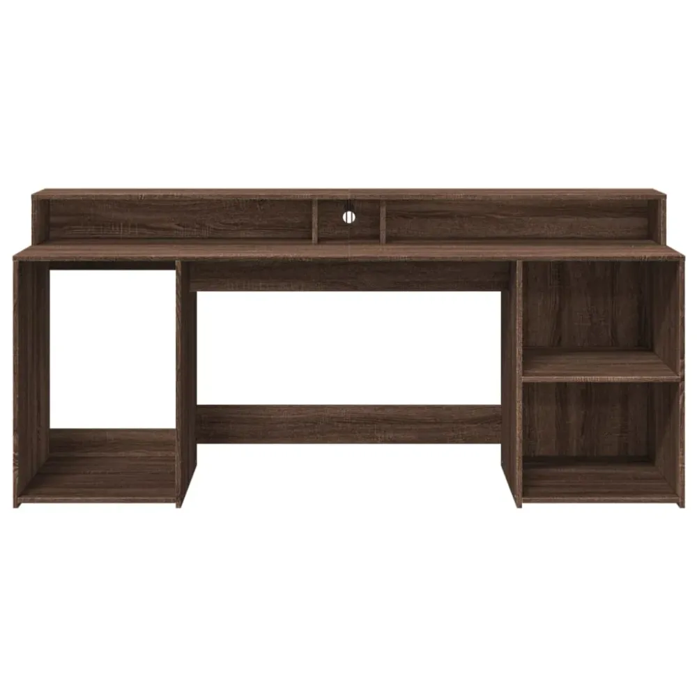 Meuble de Bureau Modulable Bureau table poste de travail meuble d'ordinateur informatique étude et lumières LED chêne bois...