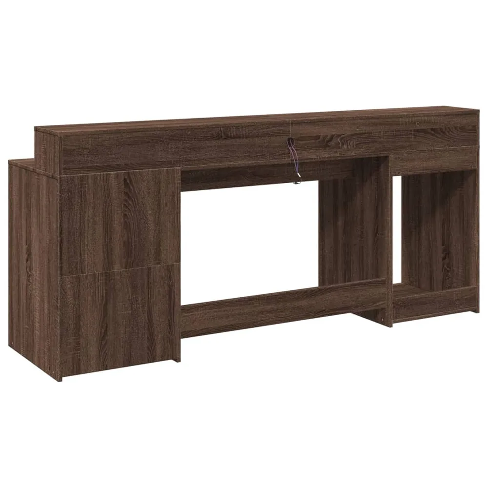 Meuble de Bureau Modulable Bureau table poste de travail meuble d'ordinateur informatique étude et lumières LED chêne bois...
