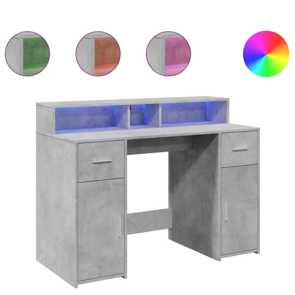 Meuble de Bureau Modulable Bureau table poste de travail meuble d'ordinateur informatique étude et lumières LED 120 x 55 x...
